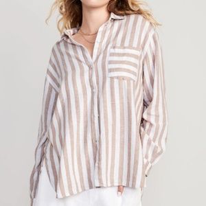 Old Navy Striped Linen-Blend Boyfriend Shirt